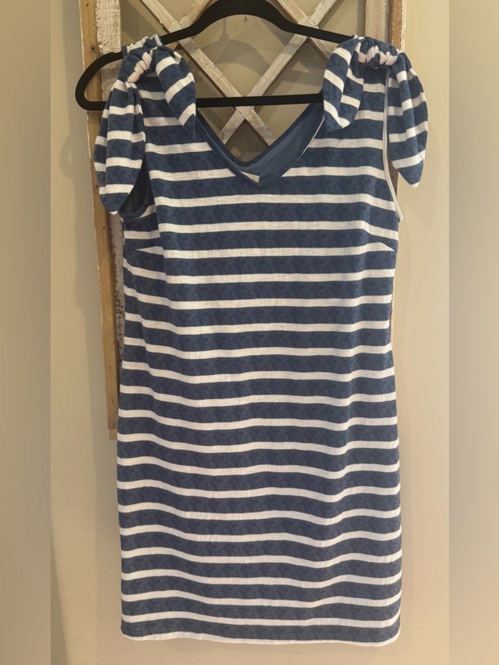 Anthropologie Tulle Striped Tie Shoulder Dress L